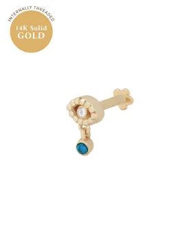 14K Solid Gold Mati Evil Eye Stud