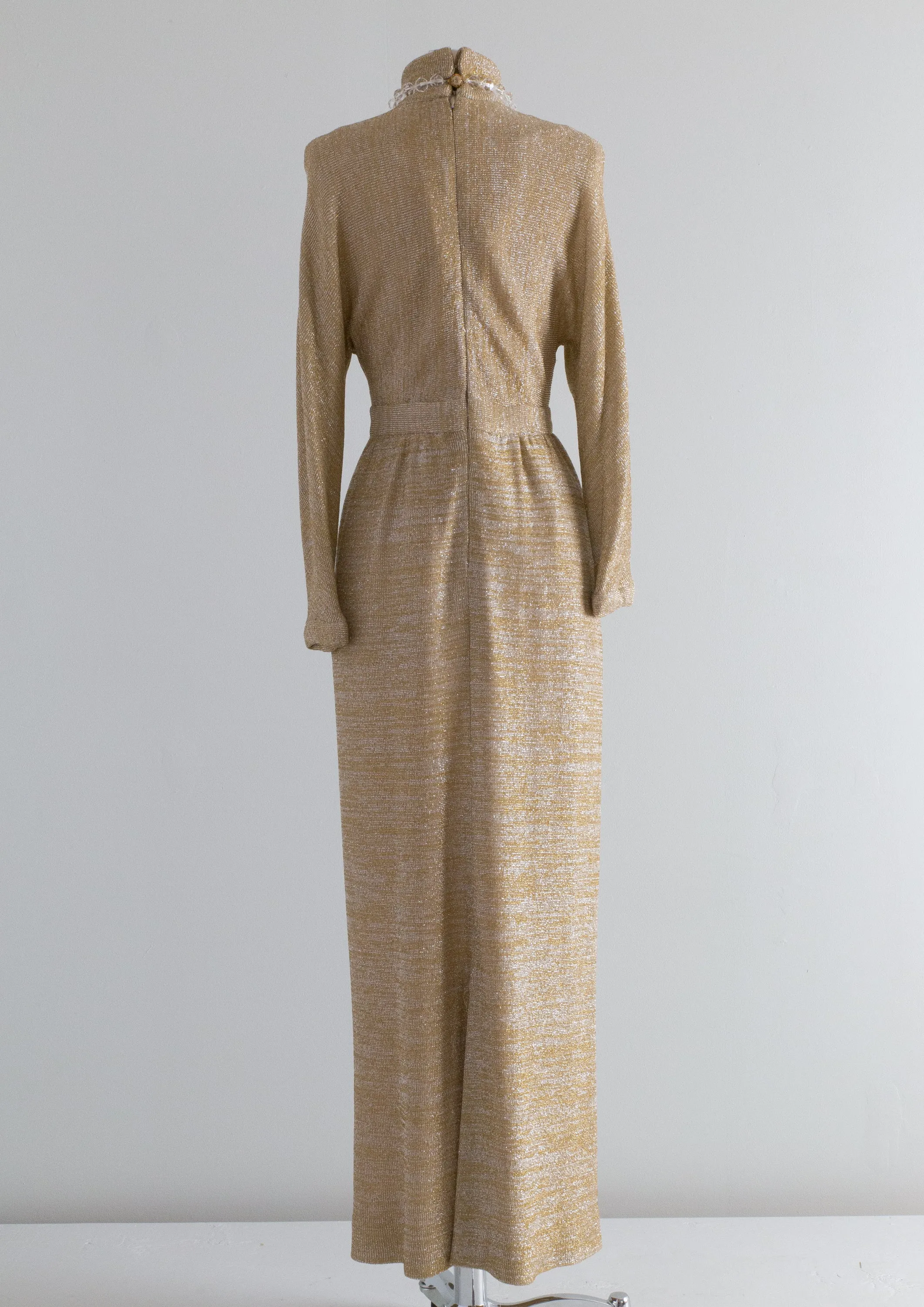 1970's Vintage Silver & Gold Lurex Knit Maxi Dress / Medium