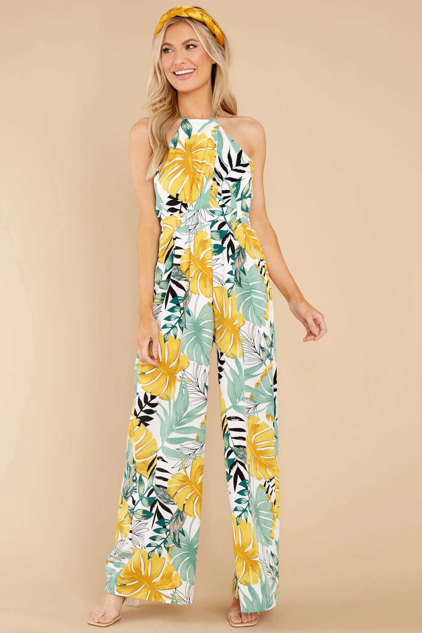 A New Leaf White Multi Tropical Print Jumpsuit