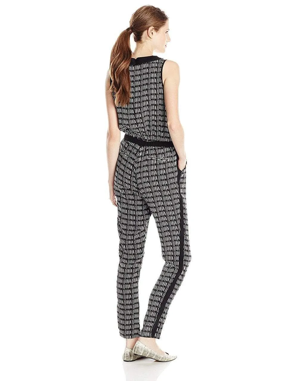 Adrianna Papell Sleeveless Crossover Graphic Jumpsuit 16PD10320 - 1 pc Ivory Black In Size 8 Available