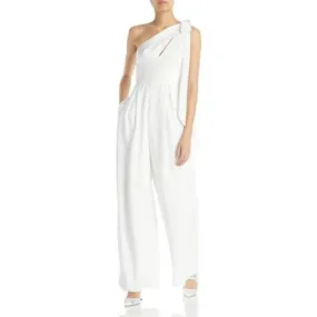 AMSALE Ladies White One Shoulder Jumpsuit w/ Bow Detail, Size 8, NWT!