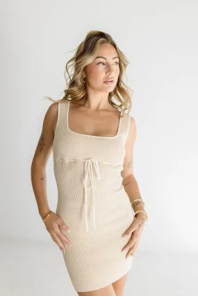 Annabelle Sleeveless Contrast Ribbed Mini Dress Taupe