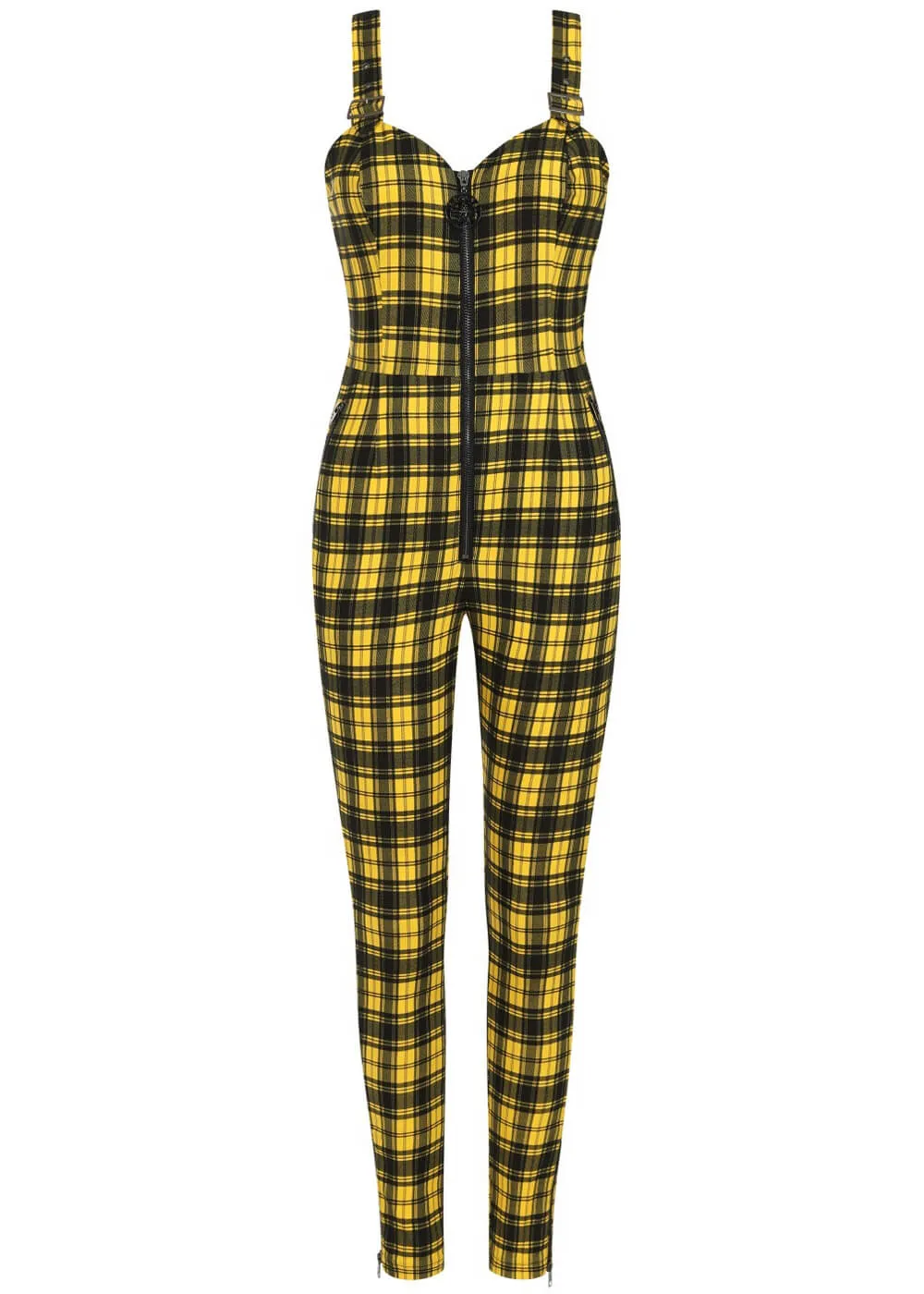 Banned Lenore Tartan 80's Jumpsuit Yellow