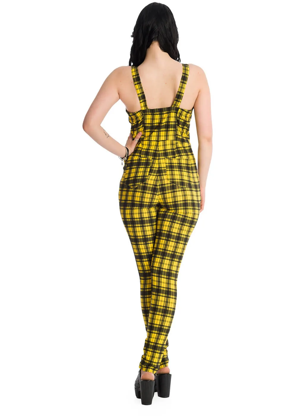 Banned Lenore Tartan 80's Jumpsuit Yellow