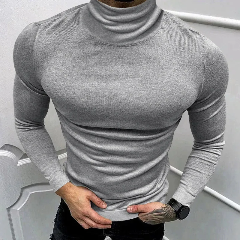 BONSIR  -  2024 Spring Fall Casual Solid Color Basic T-shirt Men Clothing T Shirt Luxury Men's T Shirts Turtleneck Long Sleeve Slim Tops