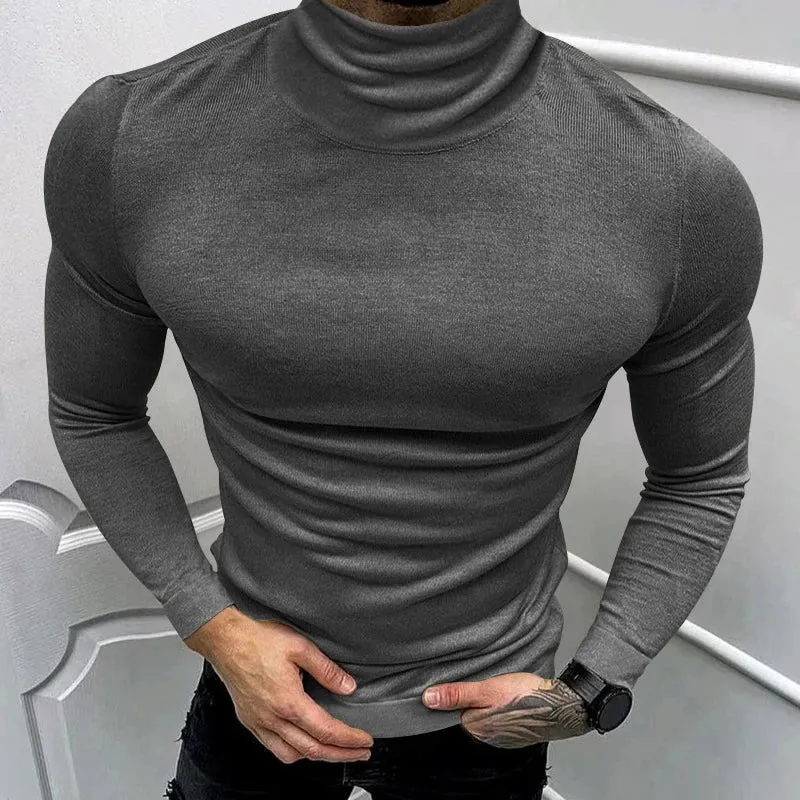 BONSIR  -  2024 Spring Fall Casual Solid Color Basic T-shirt Men Clothing T Shirt Luxury Men's T Shirts Turtleneck Long Sleeve Slim Tops