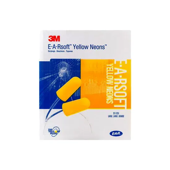 Box - 3M™ EARsoft™ Yellow Neon Large Corded Ear Plugs (200 Pairs | SLC80 23dB, Class 4)