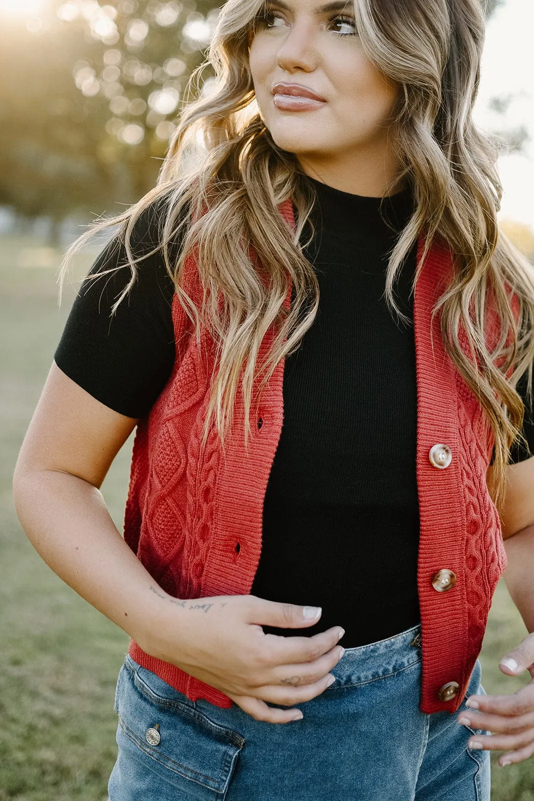 Brick Button Front Sweater Vest