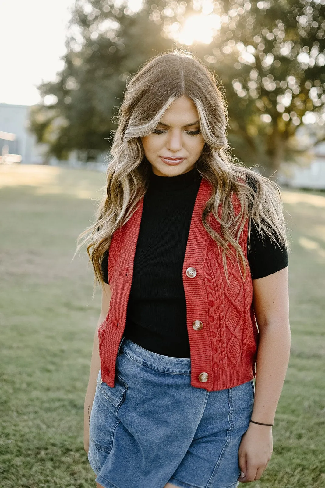 Brick Button Front Sweater Vest