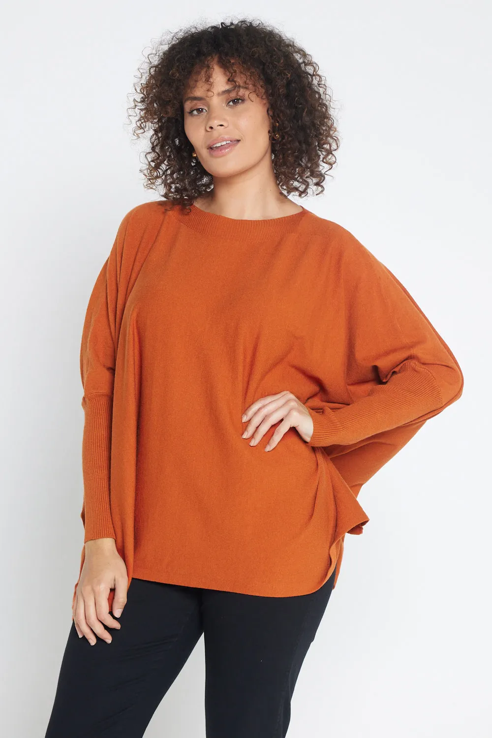 Button Back Knit Jumper - Rust