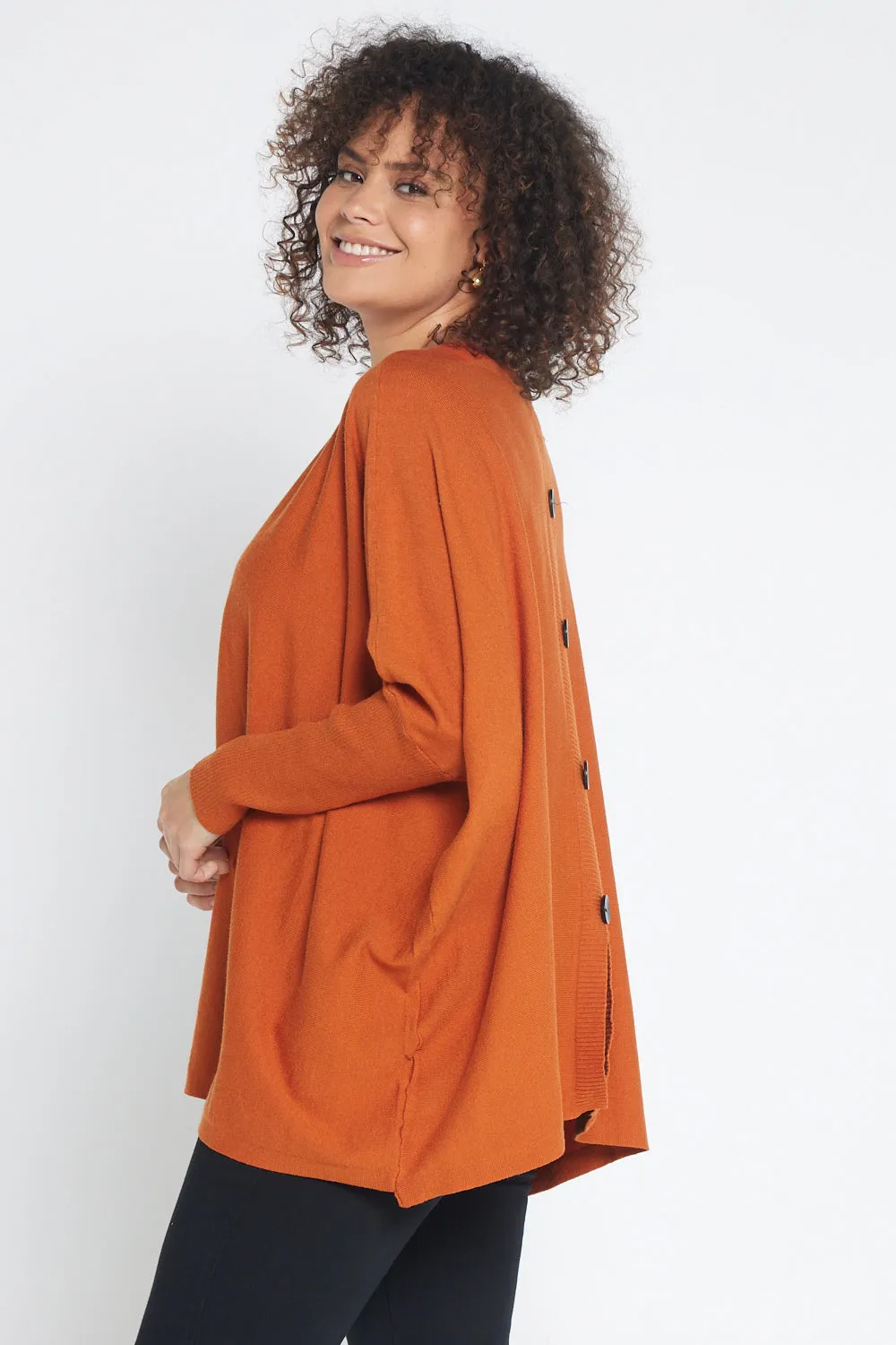 Button Back Knit Jumper - Rust