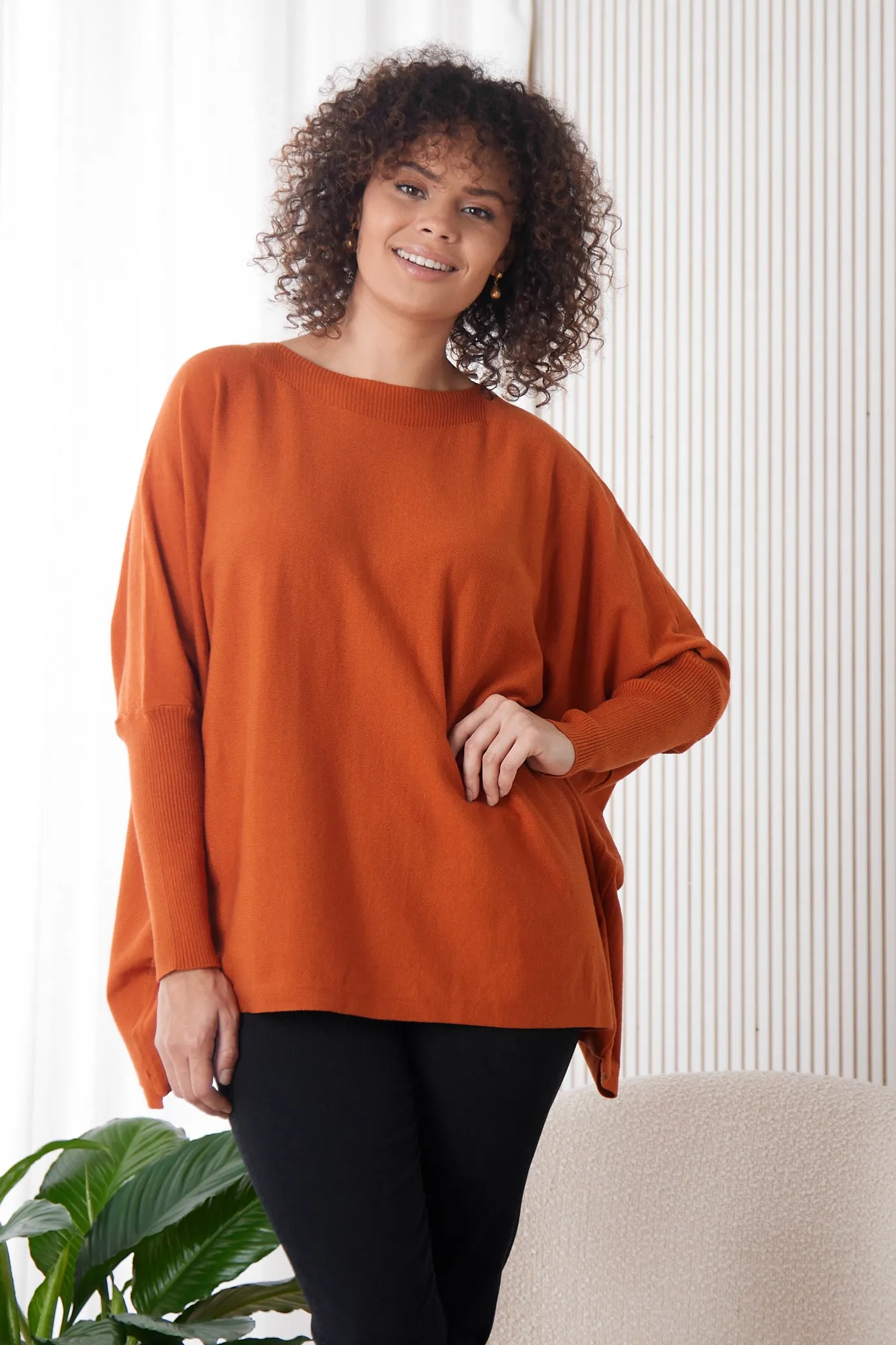 Button Back Knit Jumper - Rust