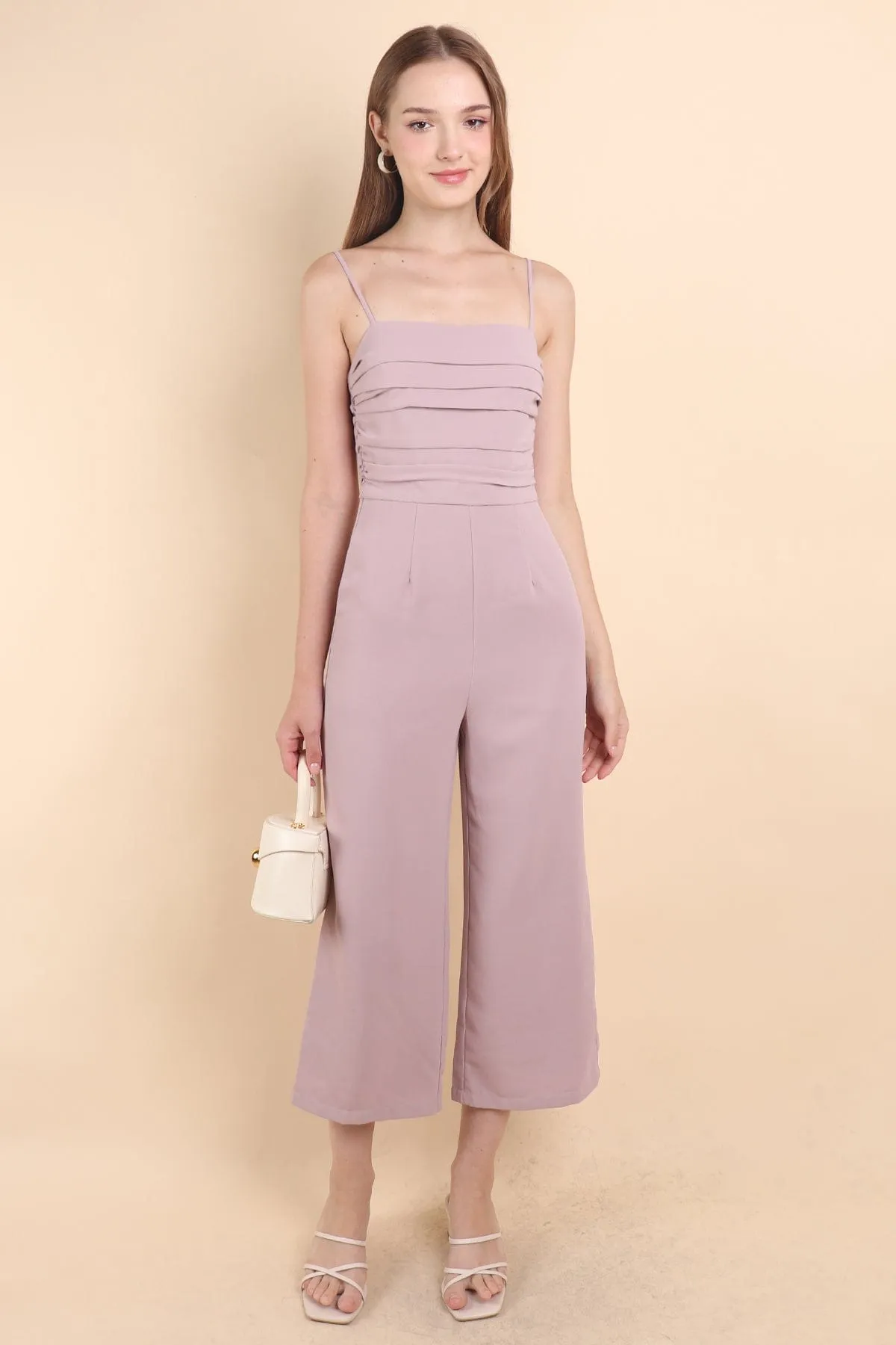 CAMRYN RUCHED JUMPSUIT ROMPER IN LILAC PINK