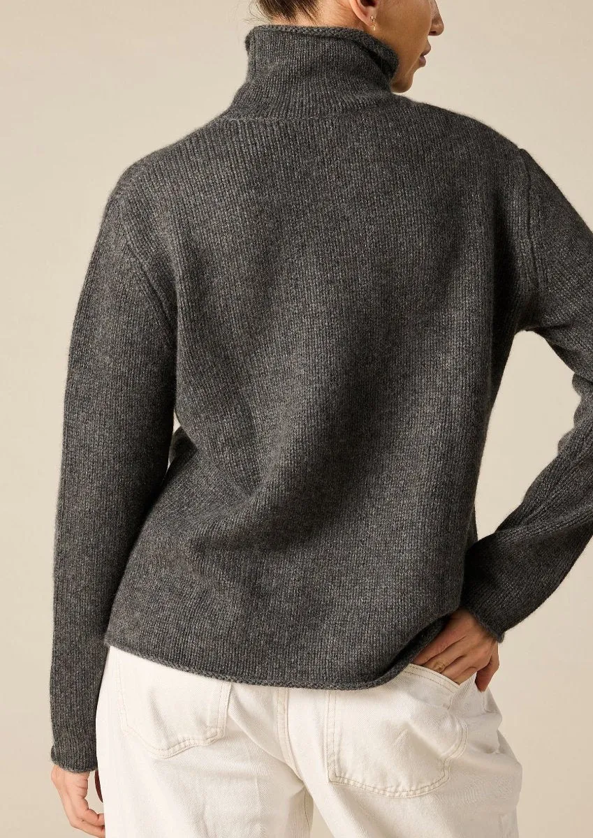 Cashmere Frankie Relaxed Funnel Neck in Charcoal Marle Grey