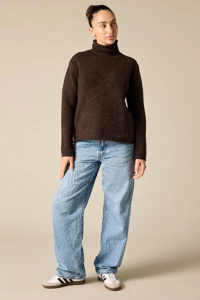 Cashmere Frankie Relaxed Funnel Neck in Dark Marle Brown