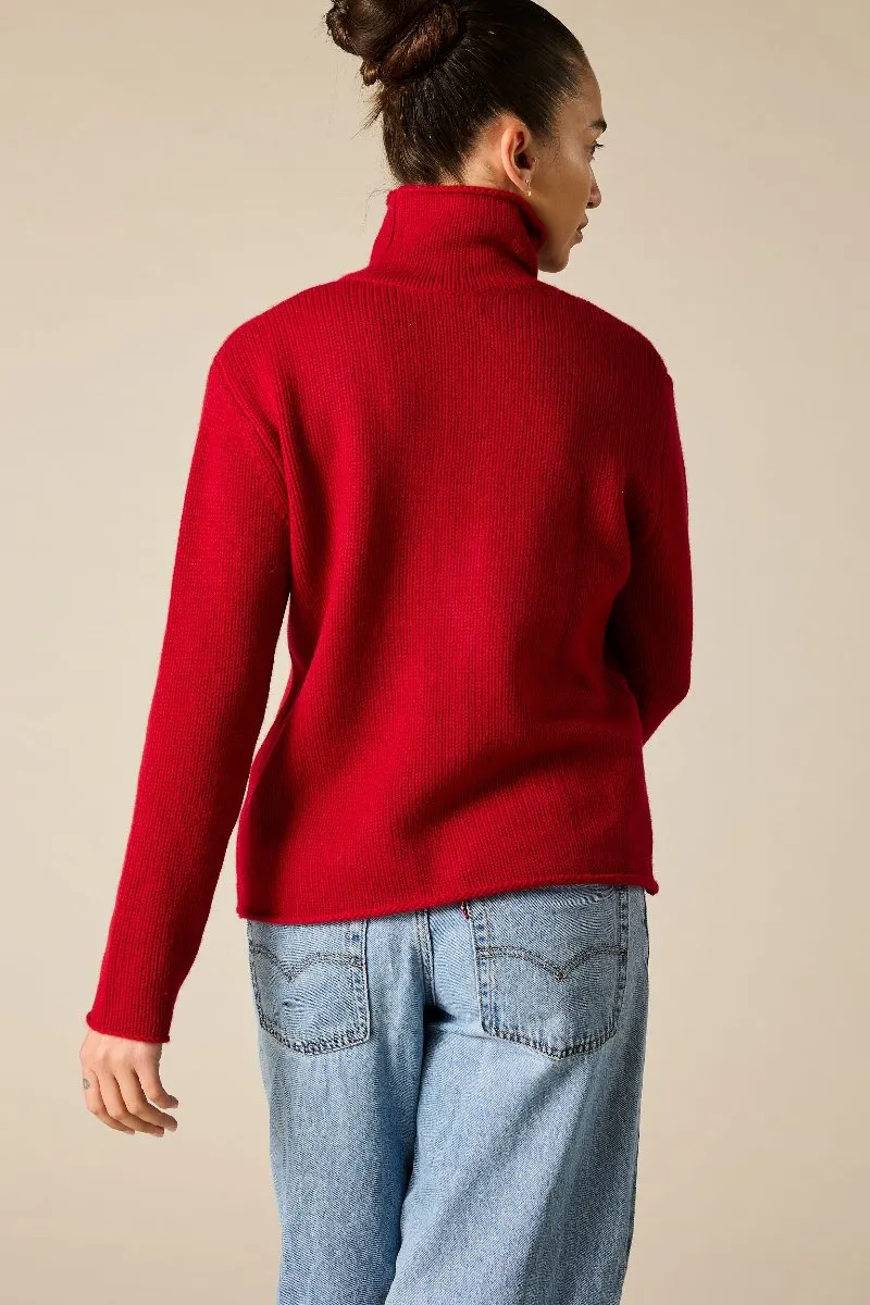 Cashmere Frankie Relaxed Funnel Neck in Garnet Red