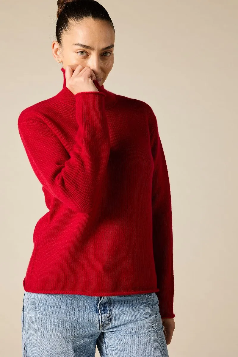 Cashmere Frankie Relaxed Funnel Neck in Garnet Red