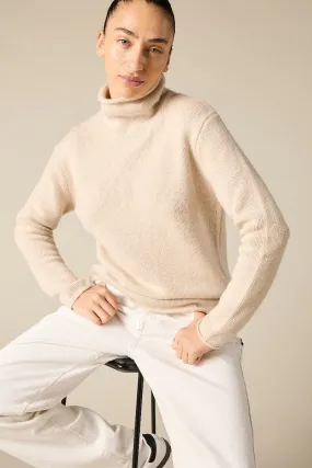 Cashmere Frankie Relaxed Funnel Neck in Pale Marle Beige