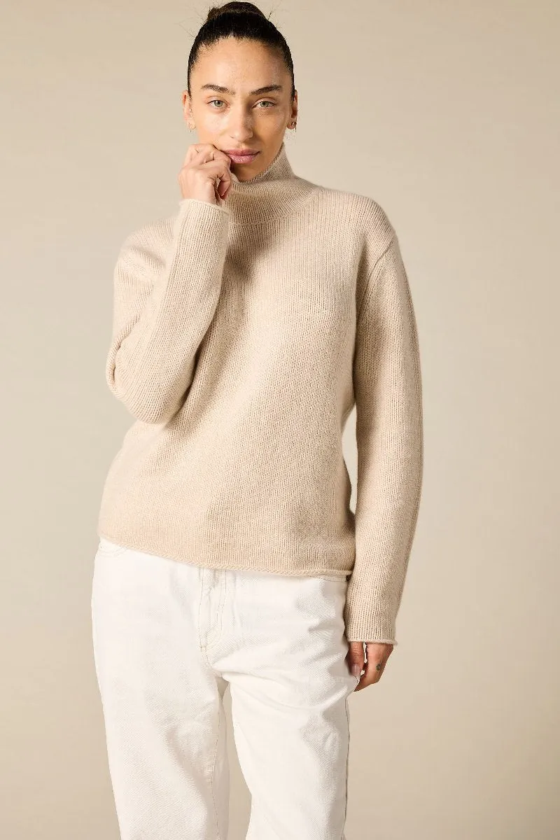 Cashmere Frankie Relaxed Funnel Neck in Pale Marle Beige