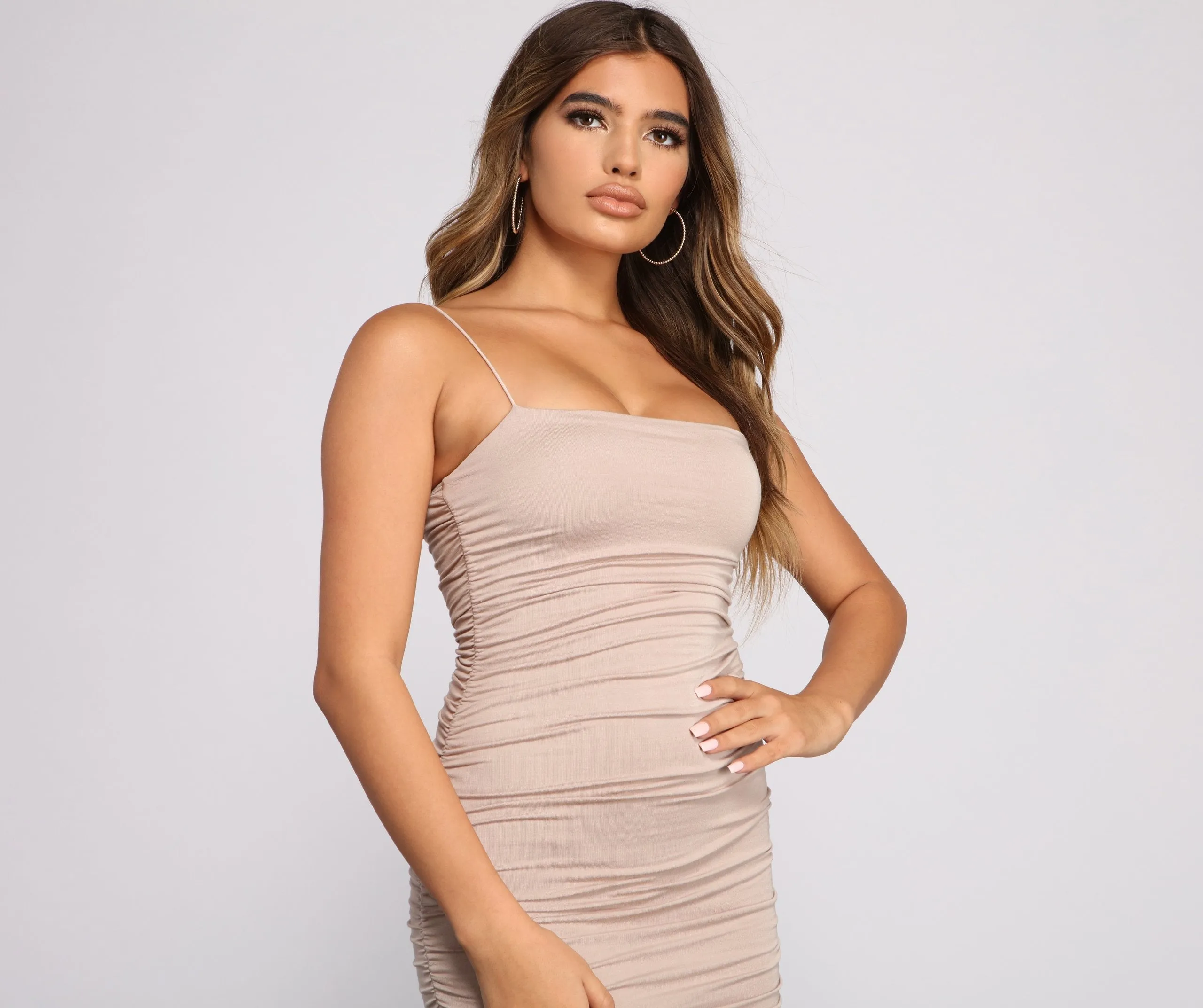 Casually Slay Square Charming Neck Ruched Mini Dress