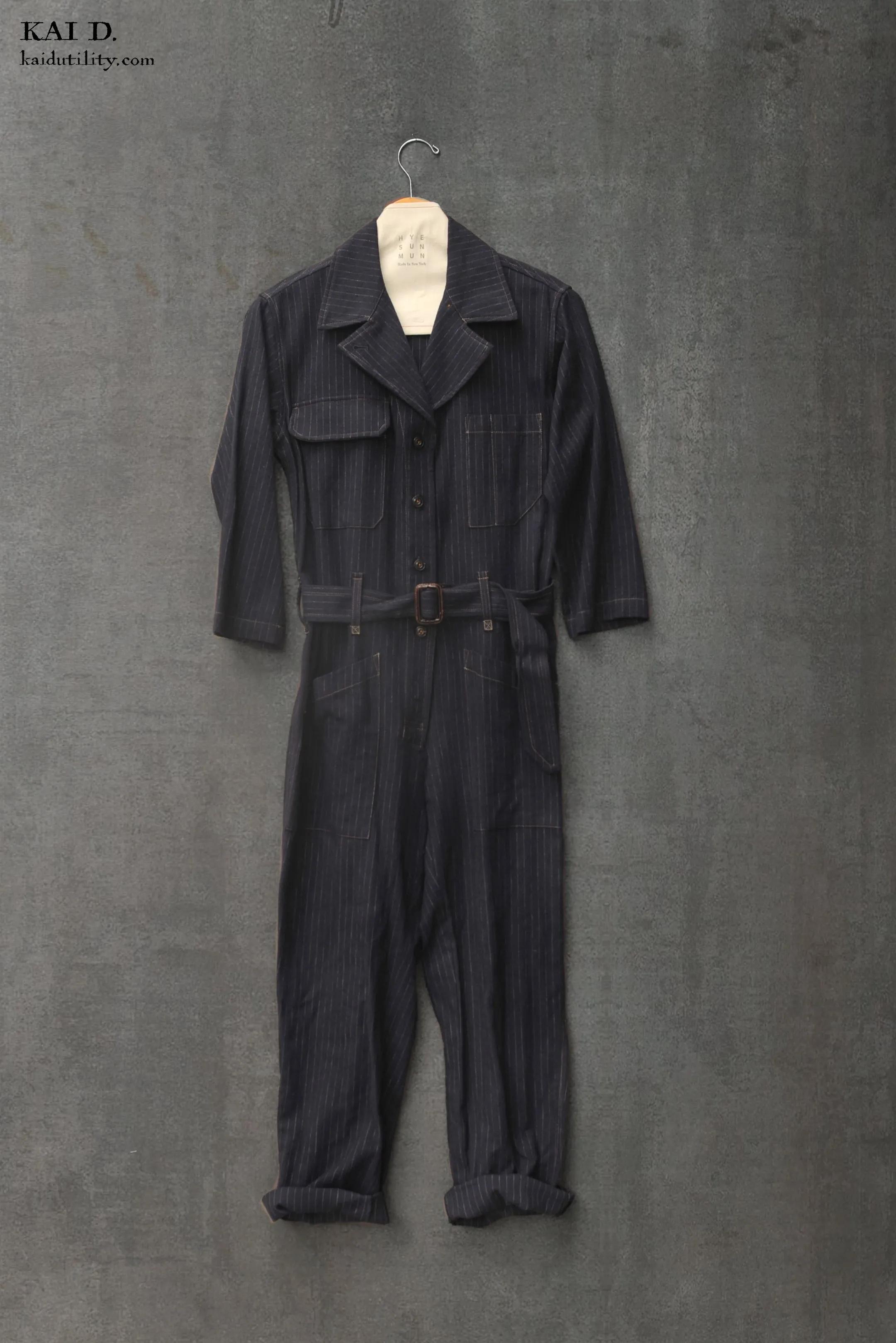 Chalk Stripe Earhart Jumpsuit - Navy - XS