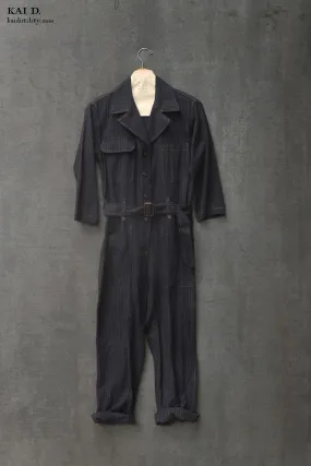 Chalk Stripe Earhart Jumpsuit - Navy - XS