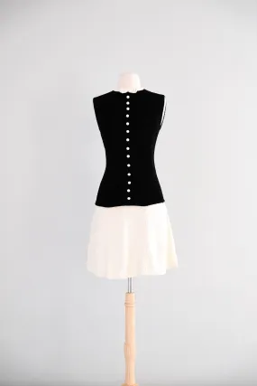 Chic 1960's Black & White Mod Knit Dress by St. John Knits / M