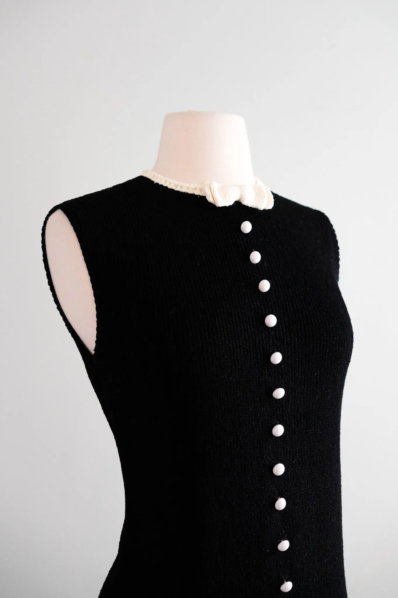 Chic 1960's Black & White Mod Knit Dress by St. John Knits / M