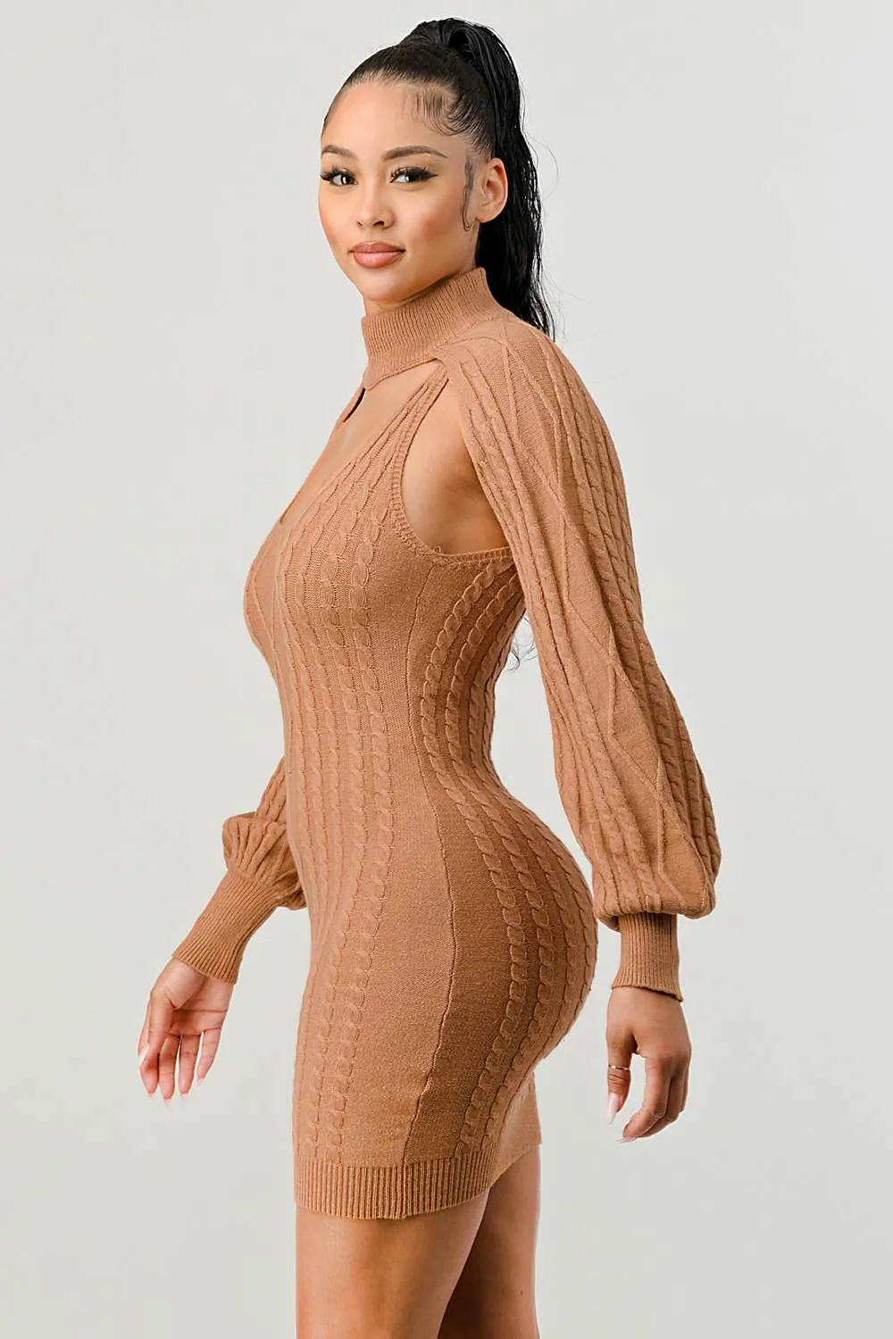 CHIC N COMFY KNIT CUTOUT BOLERO LONG SLEEVE DRESS