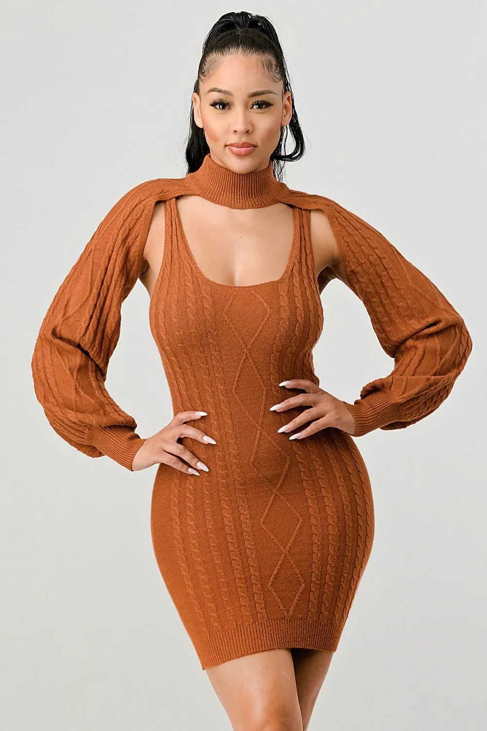 CHIC N COMFY KNIT CUTOUT BOLERO LONG SLEEVE DRESS