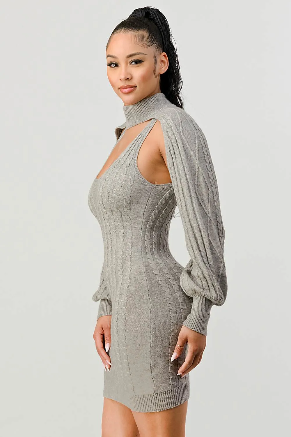 CHIC N COMFY KNIT CUTOUT BOLERO LONG SLEEVE DRESS