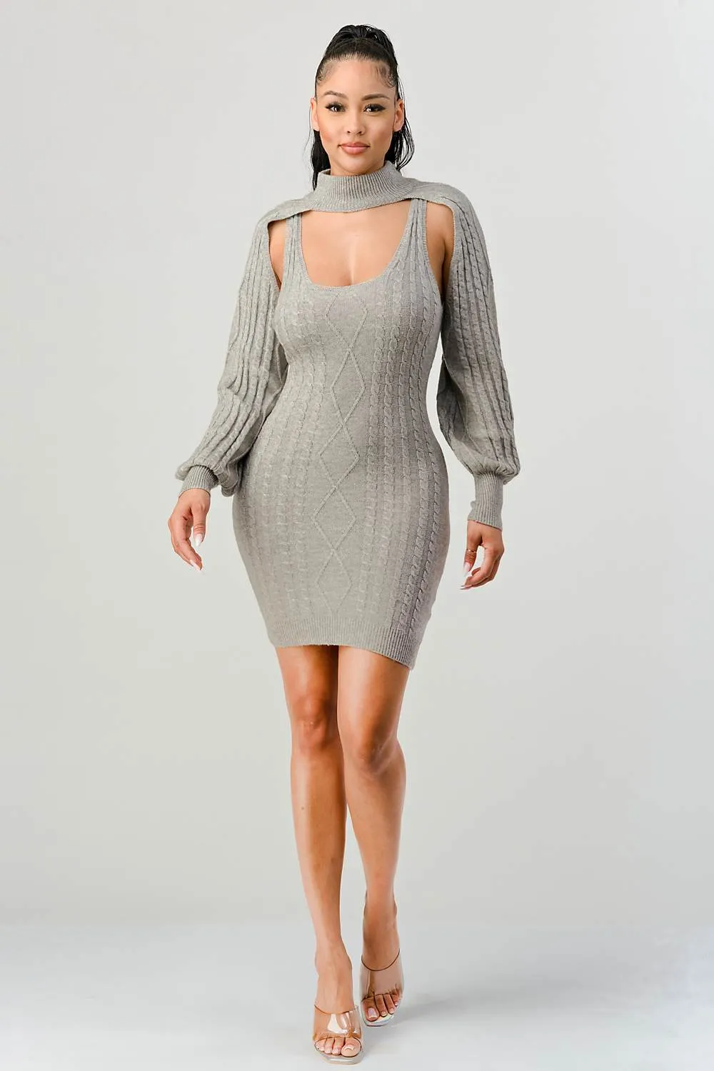 CHIC N COMFY KNIT CUTOUT BOLERO LONG SLEEVE DRESS