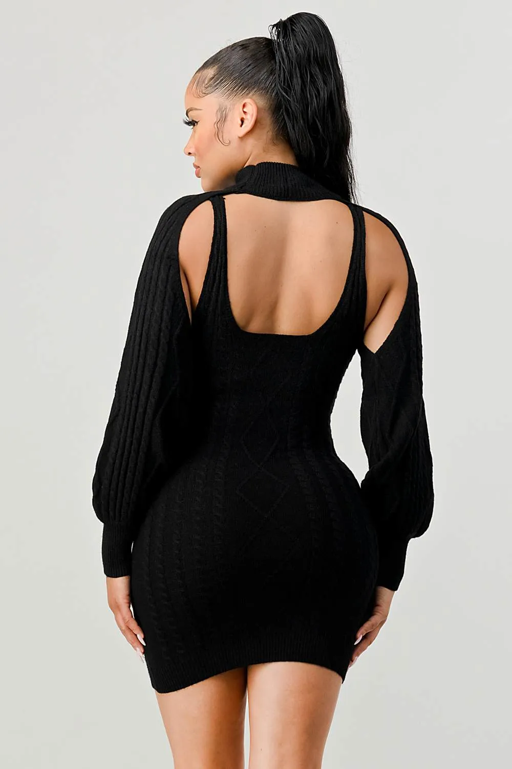 CHIC N COMFY KNIT CUTOUT BOLERO LONG SLEEVE DRESS