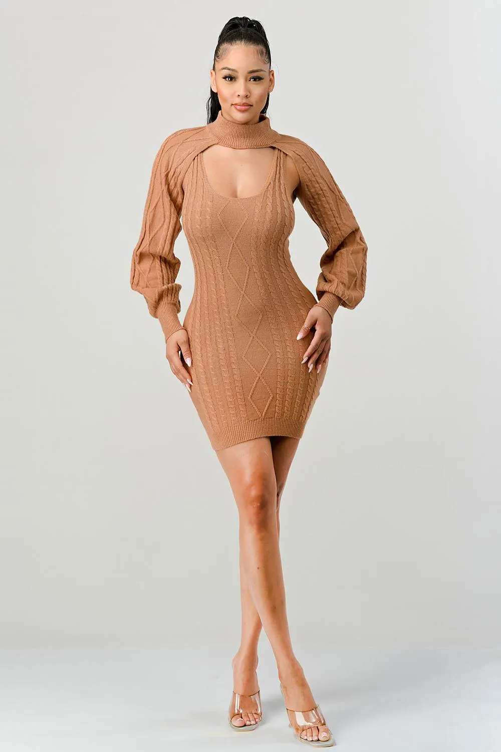 CHIC N COMFY KNIT CUTOUT BOLERO LONG SLEEVE DRESS