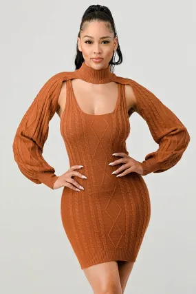 CHIC N COMFY KNIT CUTOUT BOLERO LONG SLEEVE DRESS