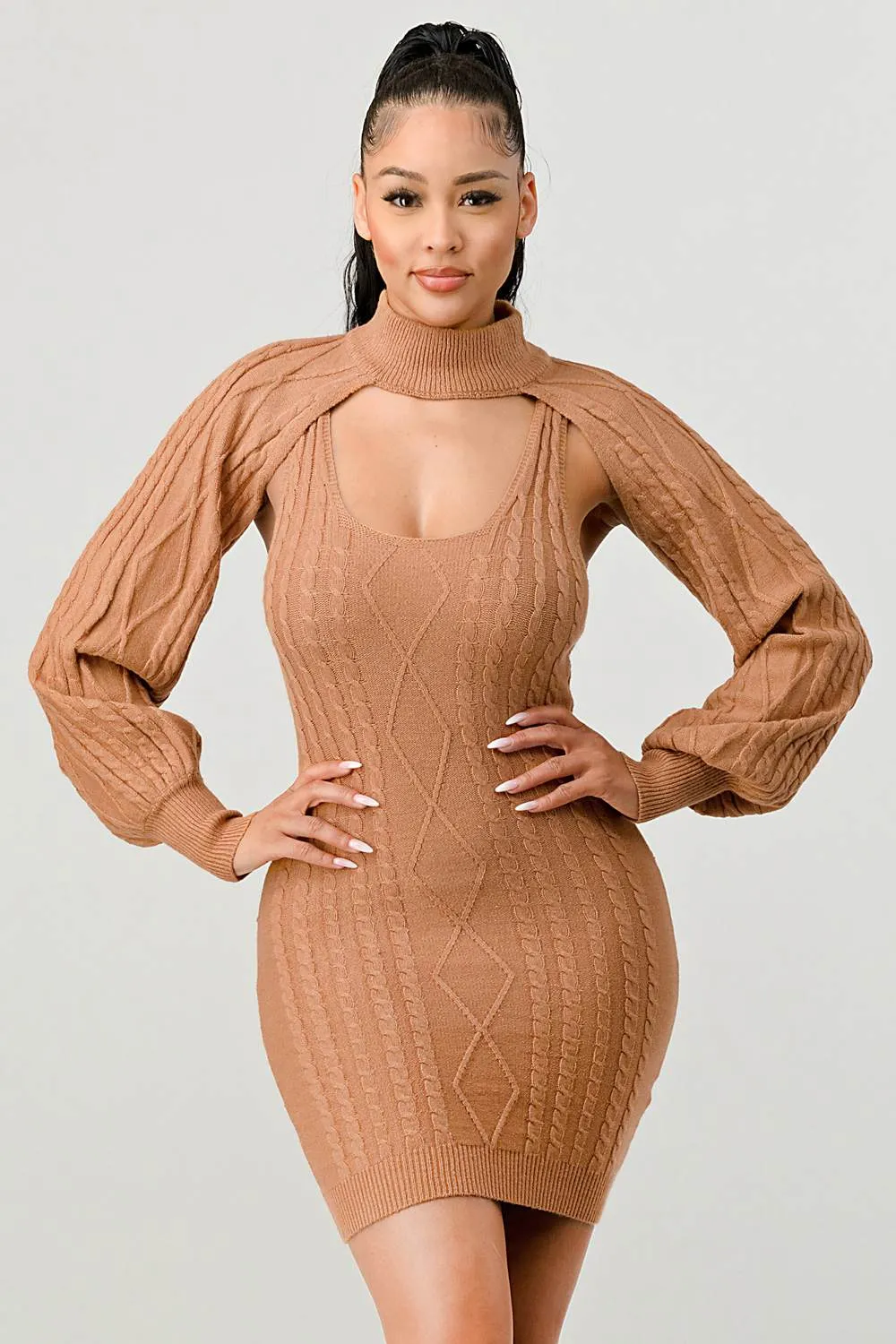 CHIC N COMFY KNIT CUTOUT BOLERO LONG SLEEVE DRESS