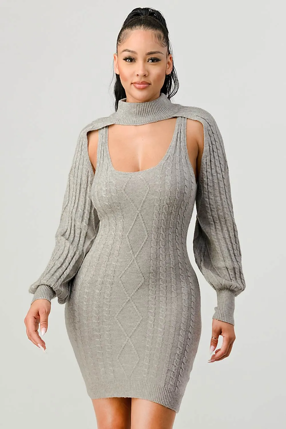 CHIC N COMFY KNIT CUTOUT BOLERO LONG SLEEVE DRESS