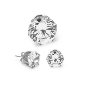 Cubic Zirconia Round Stud Earrings Stainless Steel Silver Ear Piercing Jewelry Men Women