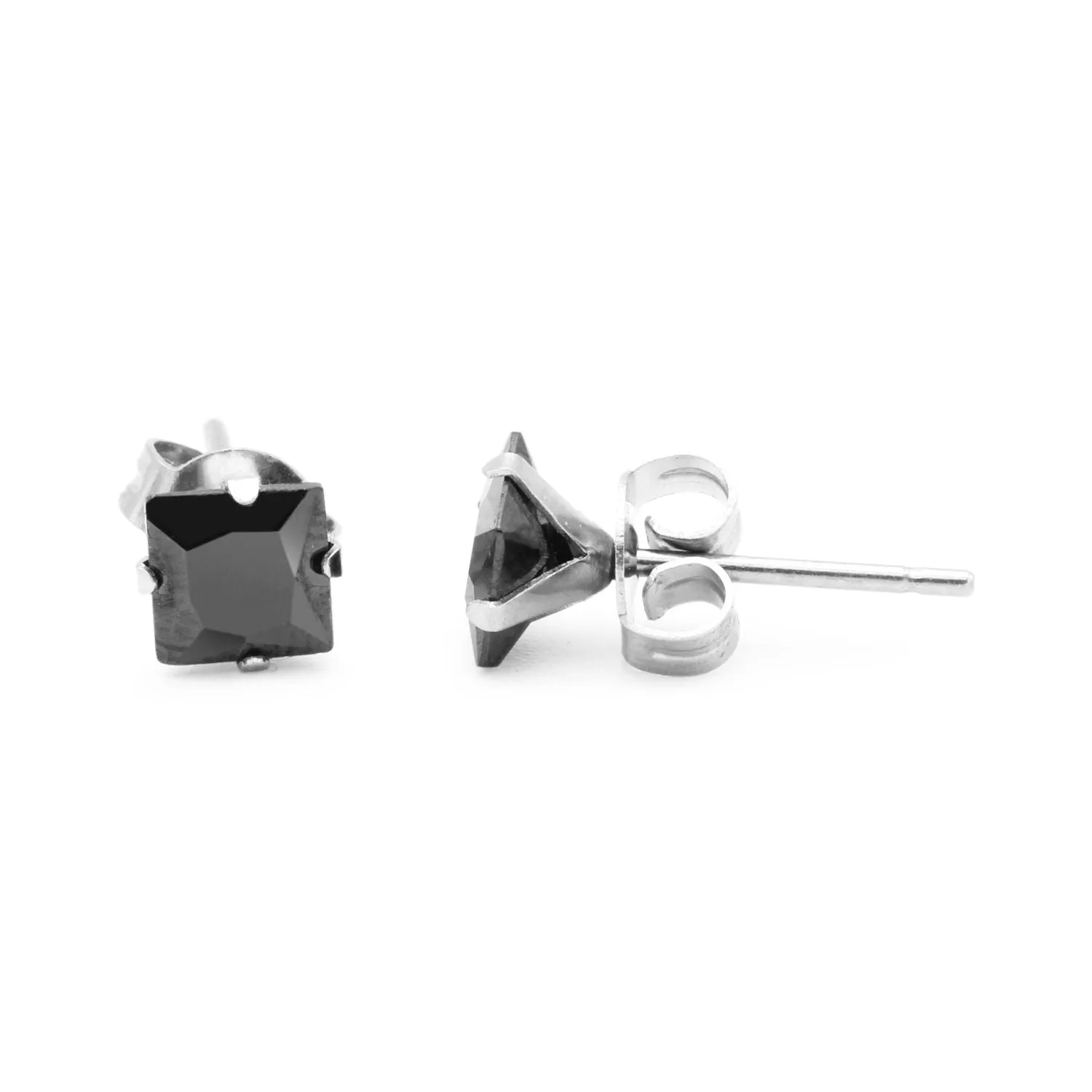 Cubic Zirconia Square Stud Earrings Stainless Steel Black Ear Piercing Jewelry Men Women