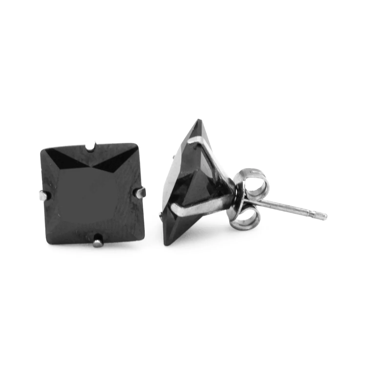 Cubic Zirconia Square Stud Earrings Stainless Steel Black Ear Piercing Jewelry Men Women