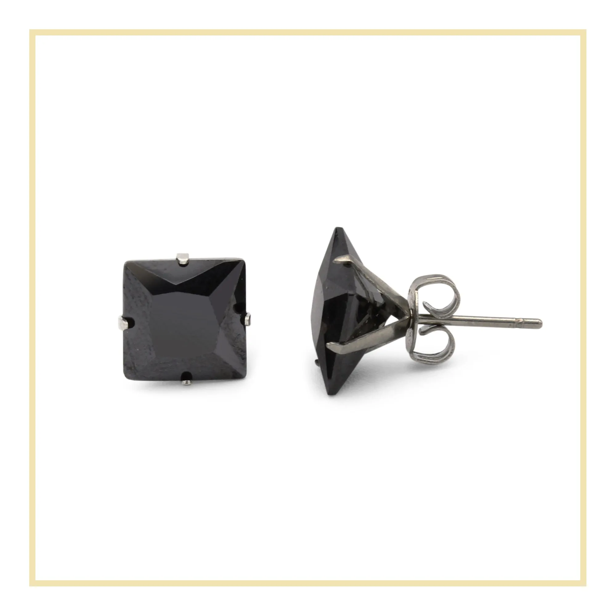 Cubic Zirconia Square Stud Earrings Stainless Steel Black Ear Piercing Jewelry Men Women