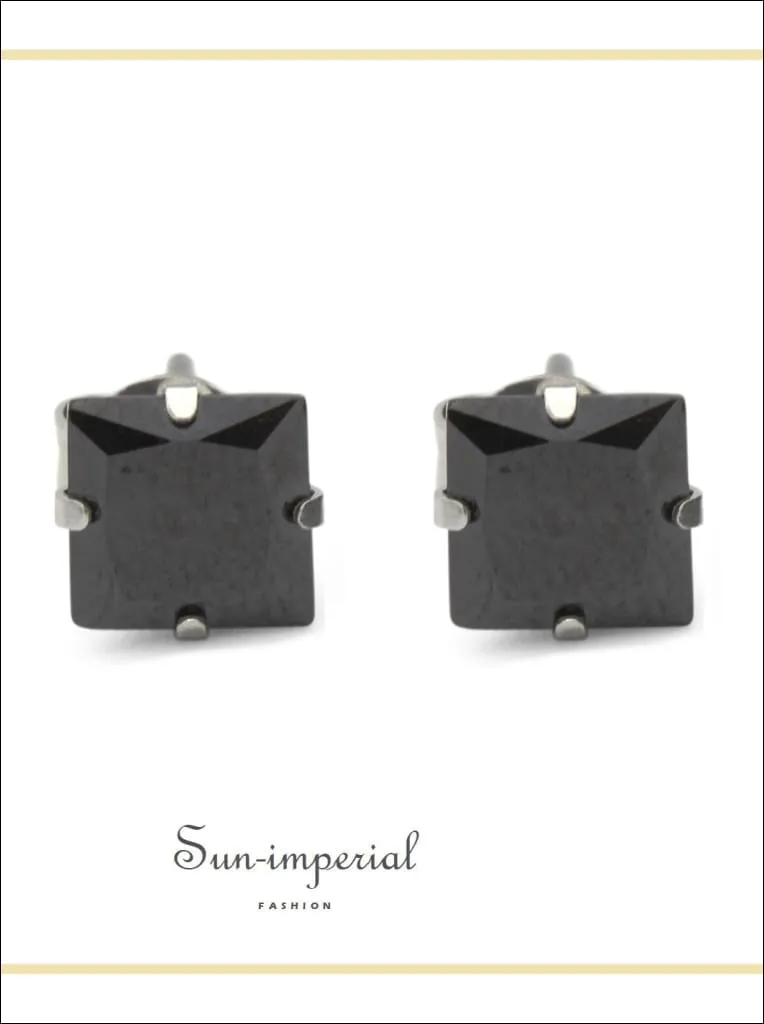 Cubic Zirconia Square Stud Earrings Stainless Steel Black Ear Piercing Jewelry Men Women