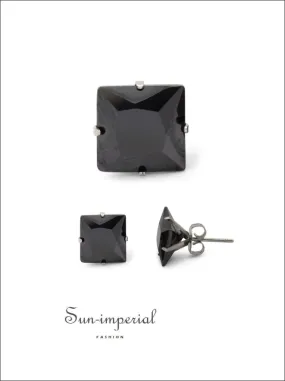 Cubic Zirconia Square Stud Earrings Stainless Steel Black Ear Piercing Jewelry Men Women