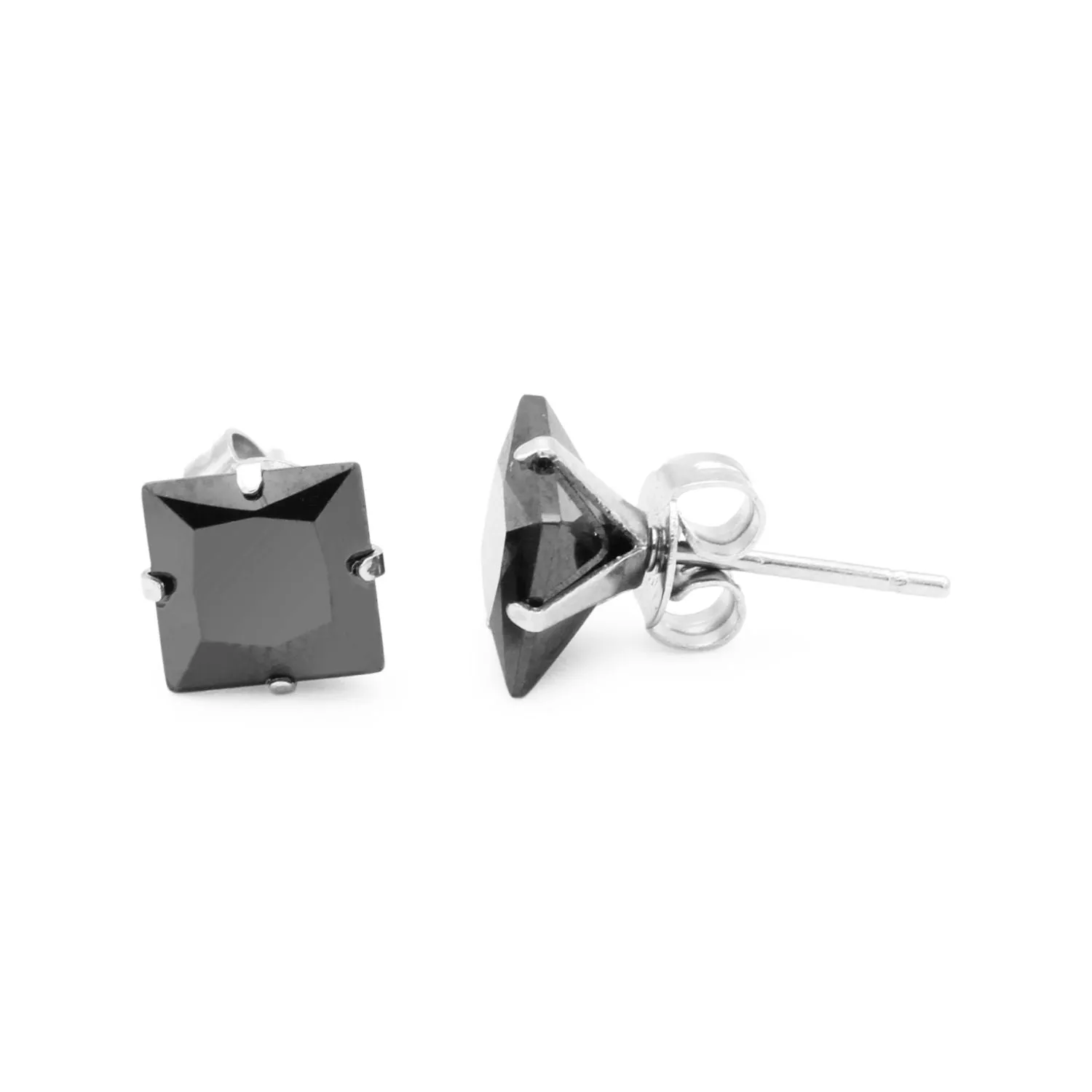 Cubic Zirconia Square Stud Earrings Stainless Steel Black Ear Piercing Jewelry Men Women