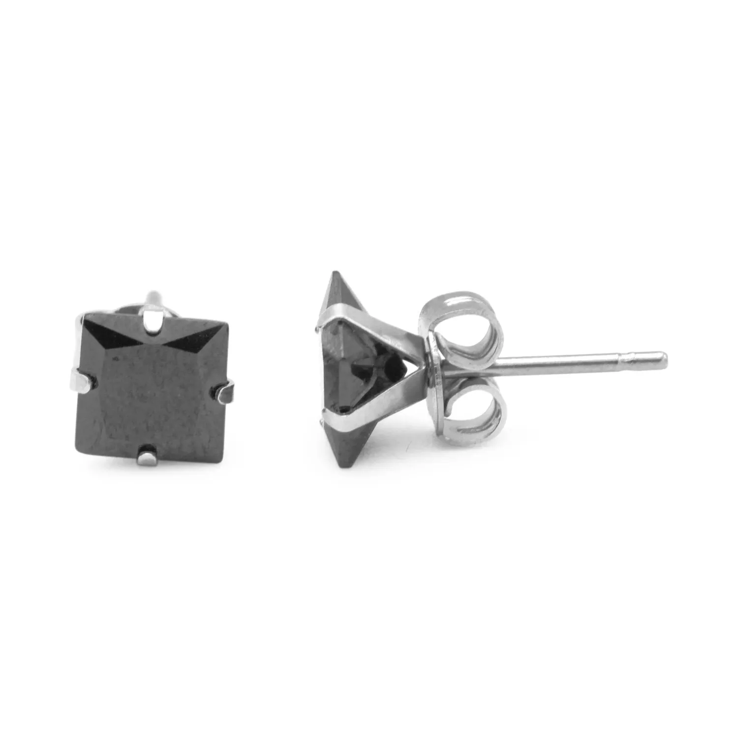 Cubic Zirconia Square Stud Earrings Stainless Steel Black Ear Piercing Jewelry Men Women