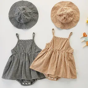 Cute Toddler Cotton Playsuit and Hat Set for Girls