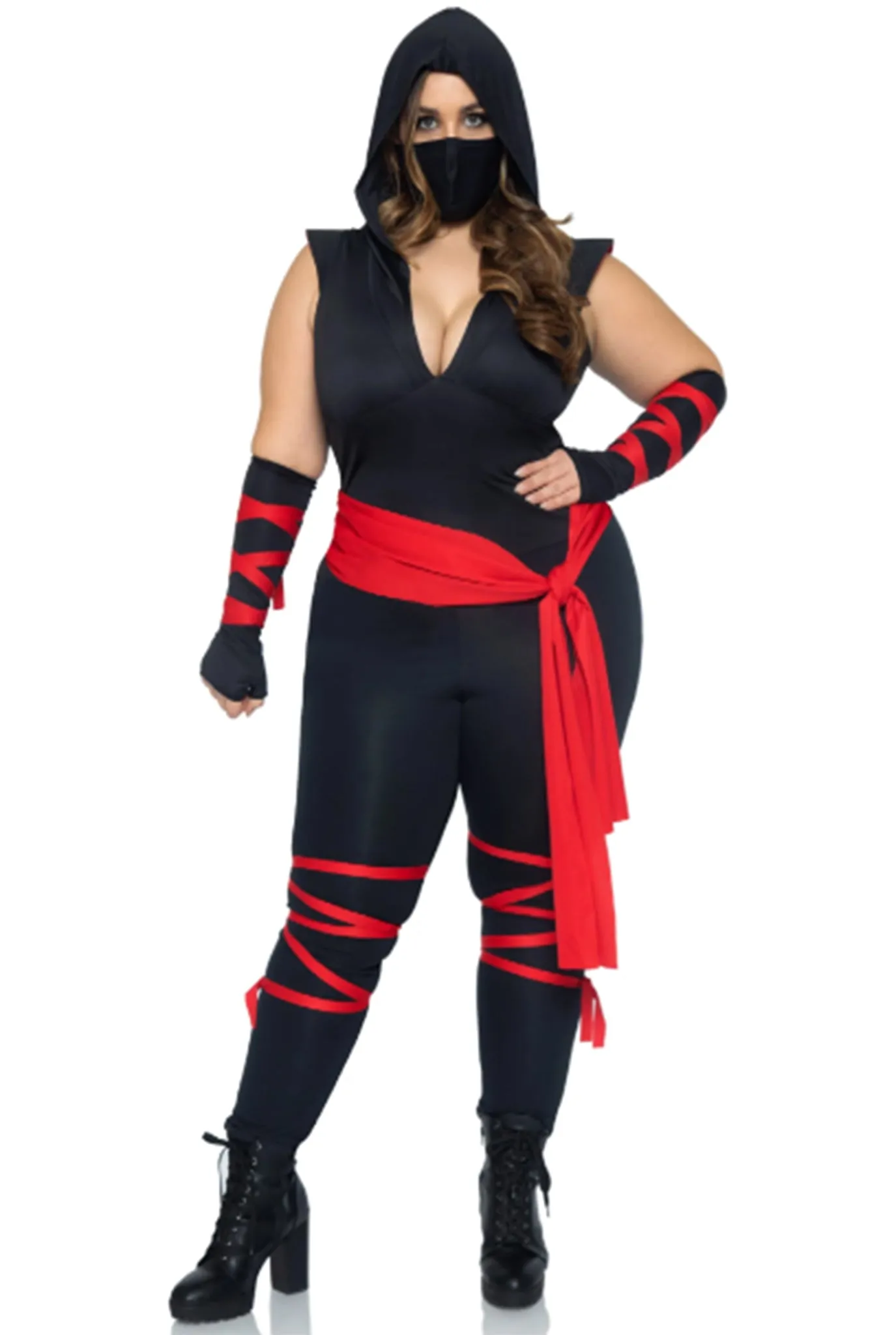 Deadly Ninja Costume - Deep-V Jumpsuit with Accessories