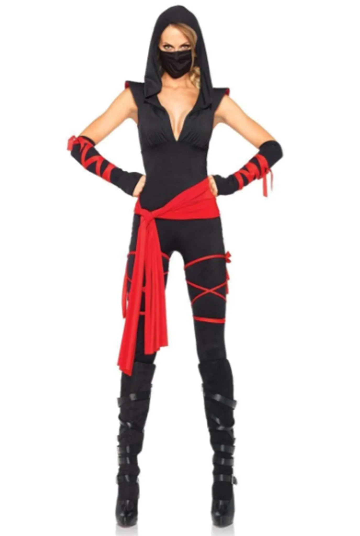 Deadly Ninja Costume - Deep-V Jumpsuit with Accessories