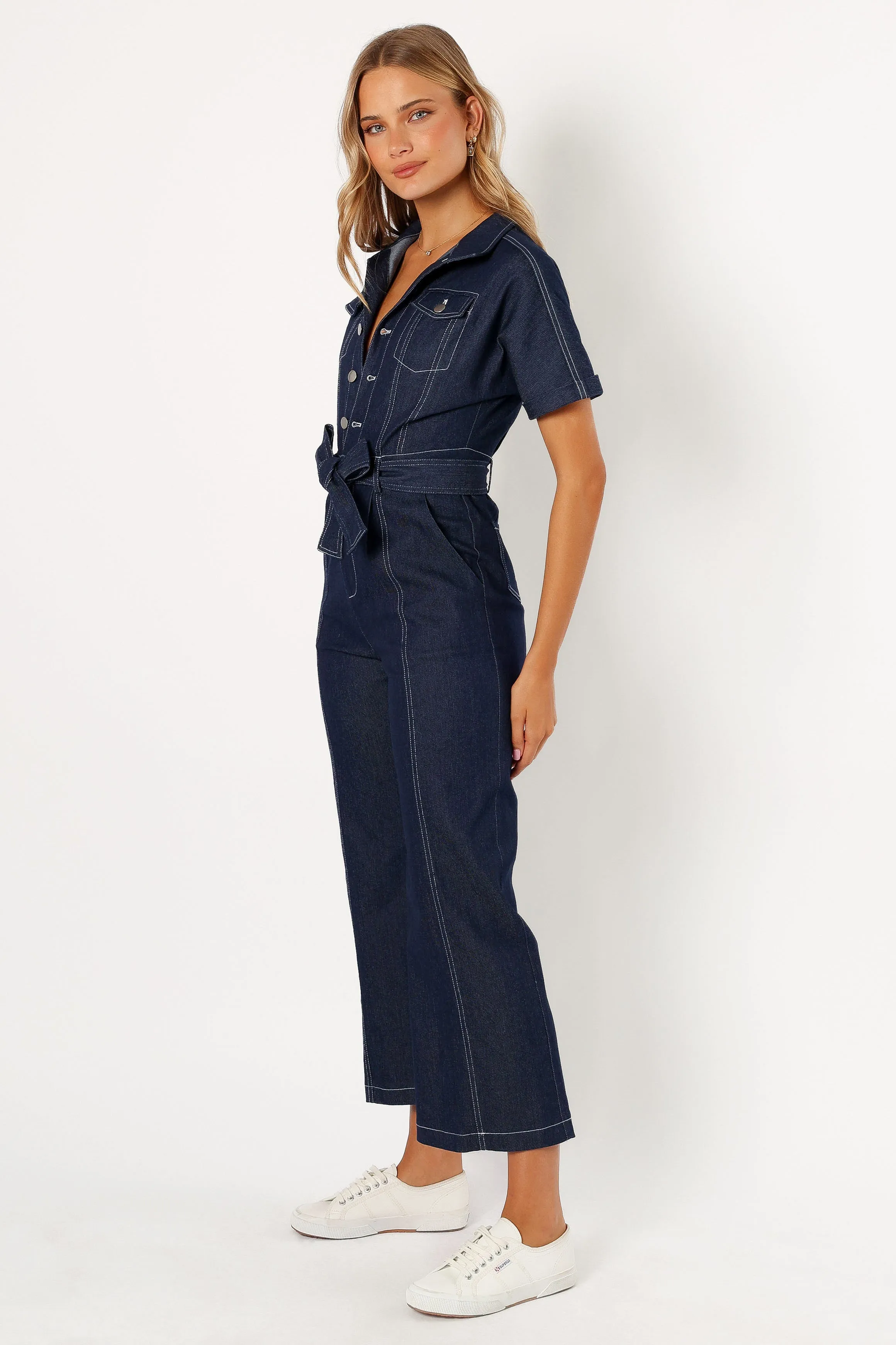 Demi Contrast Stitch Jumpsuit - Dark Denim