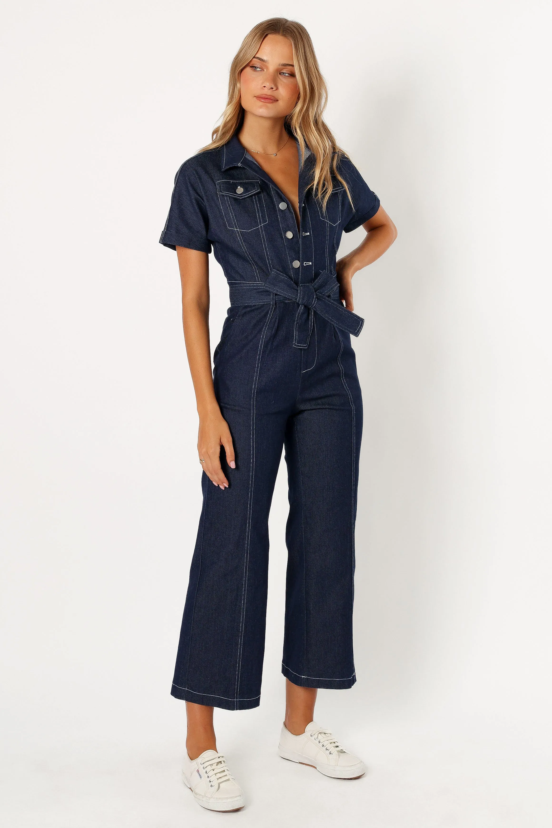 Demi Contrast Stitch Jumpsuit - Dark Denim